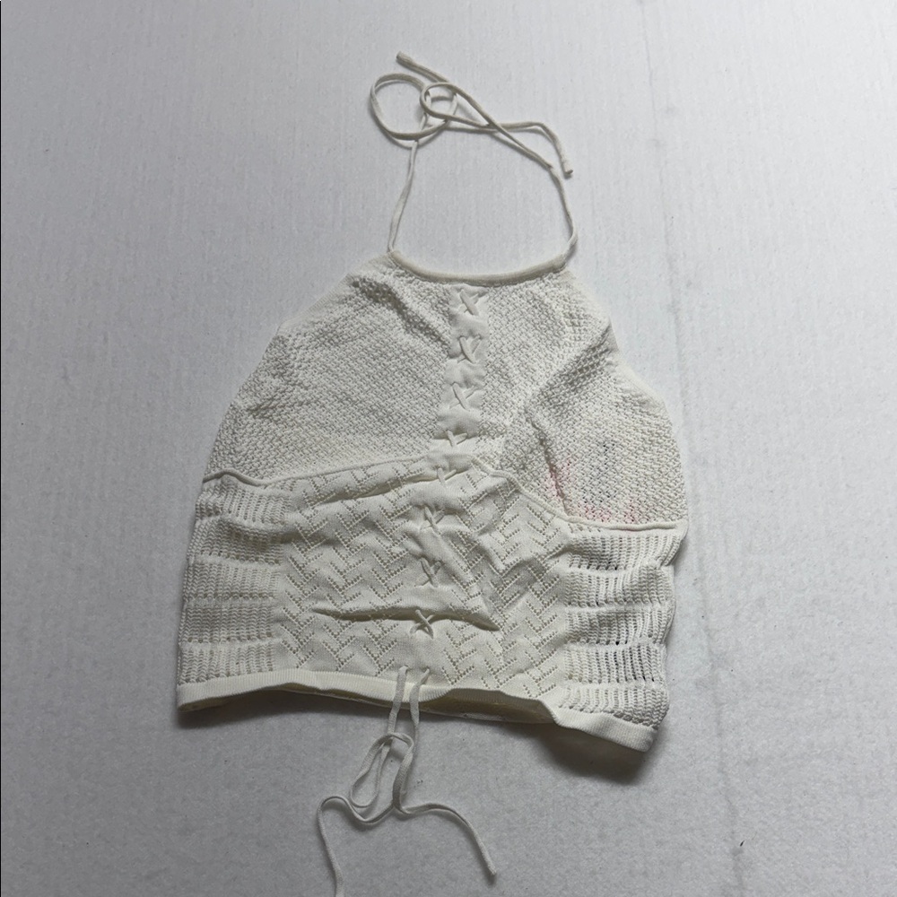 Cider white Knit Halter Lace-Up Crop Top Small